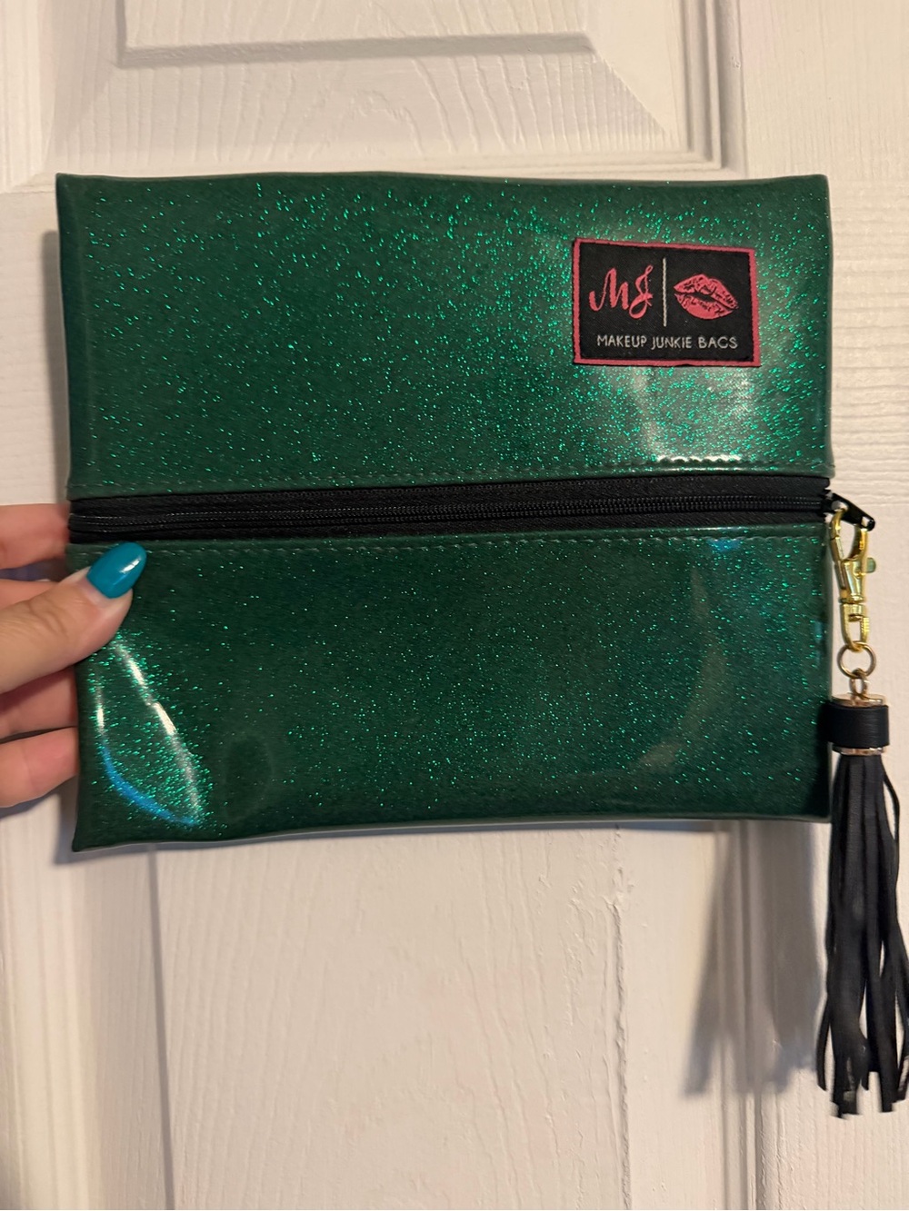 Makeup Junkie Bags Emerald Glitter Double-Zip Cosmetic Case